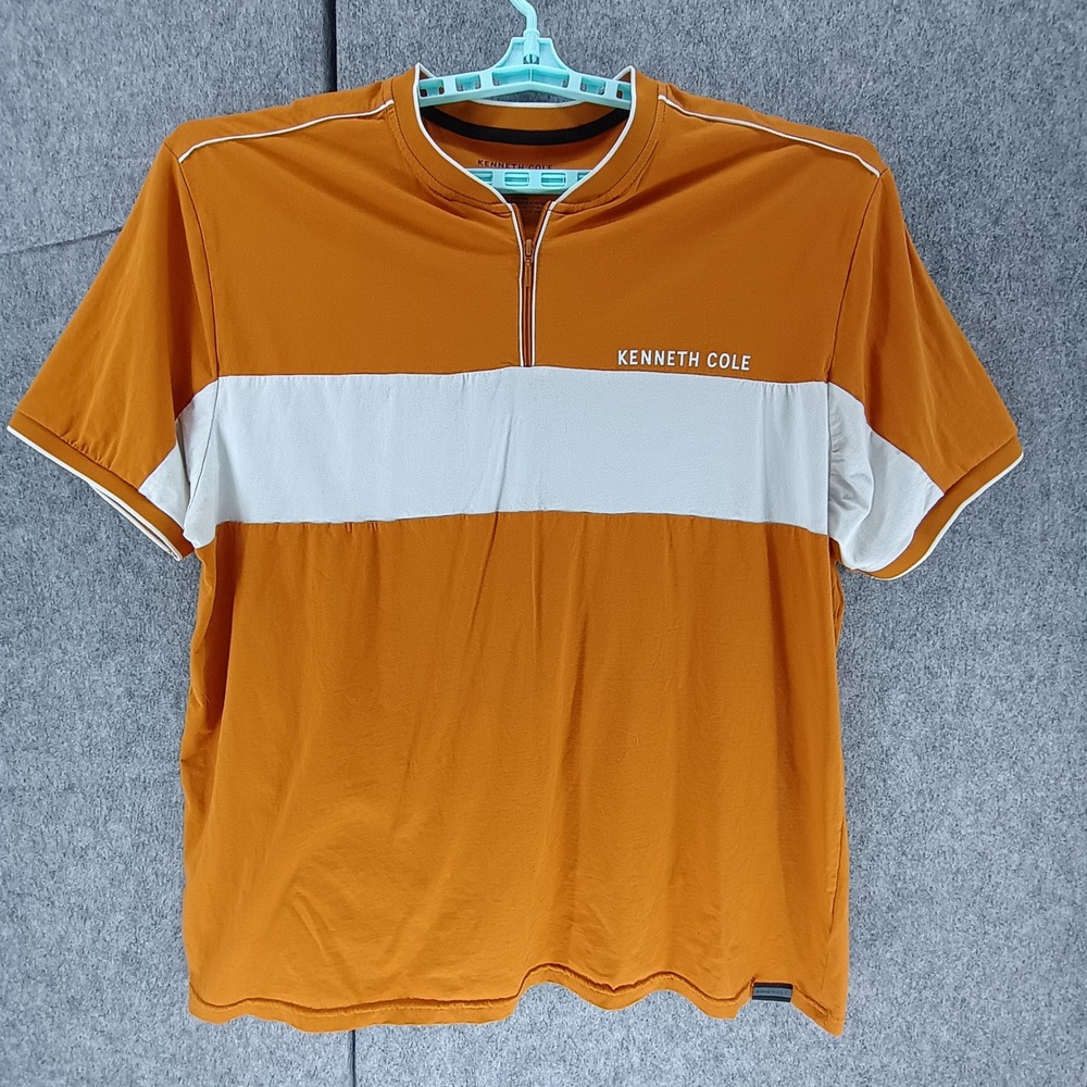 Kenneth Cole New York Mens 3X Orange White Colorblock Quarter Zip Shirt S/S